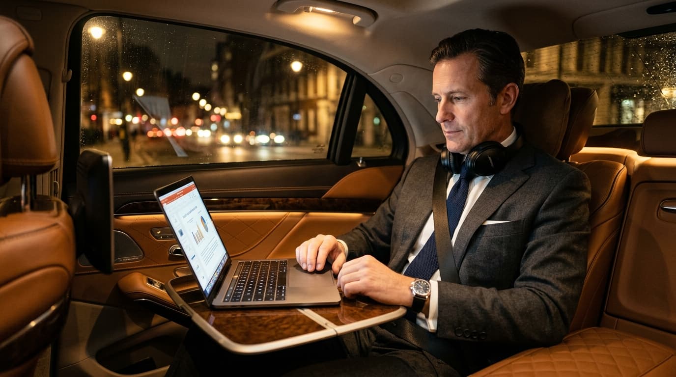 Executive team travel in luxury vehicle